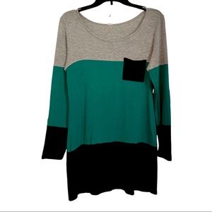 Color Block Long Sleeve T-shirt With Elbow Patches, Size Medium